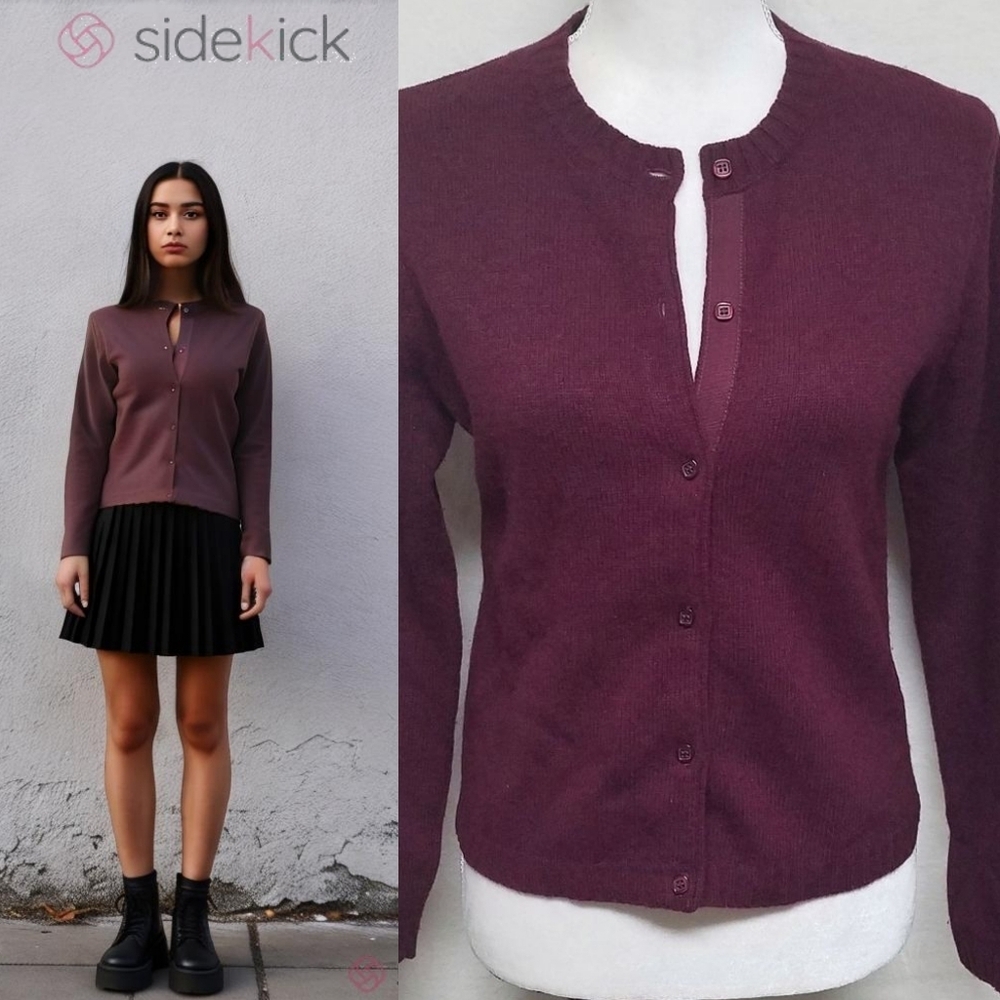 Xhileration Vintage 90s Preppy Oxblood Lambswool Button Up Cardigan Medium